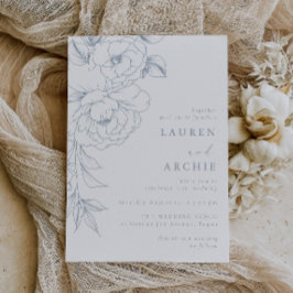 Invitación Elegant Blue Line Art Floral Wedding