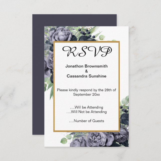 INVITACIÓN ELEGANT BLUE ORO EUCALIPTO ROSA RSVP (Anverso / Reverso)