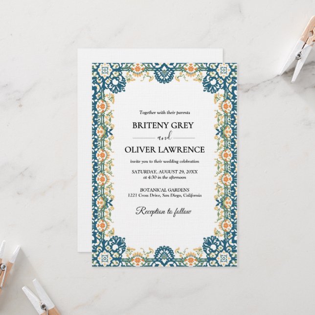 Invitación Elegant Blue Papel Picado weeding (Anverso/Reverso In Situ)