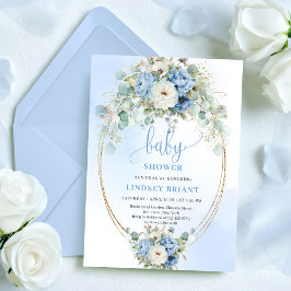 Invitación Elegant Blue Peonies Greenery Baby Shower Invite