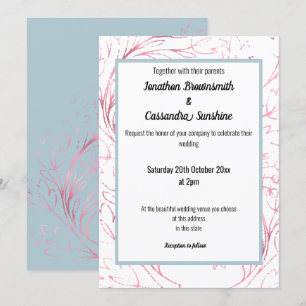 INVITACIÓN ELEGANT BLUE PINK BLUSH LEAF WEDDING