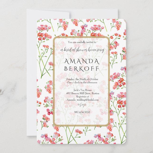 Invitación Elegant Blue & Red Flowers Bridal Shower  (Anverso)