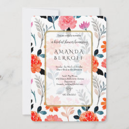 Invitación Elegant Blue & Red Flowers Bridal Shower 