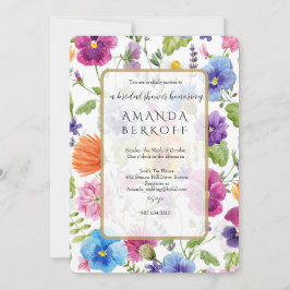 Invitación Elegant Blue & Red Flowers Bridal Shower 