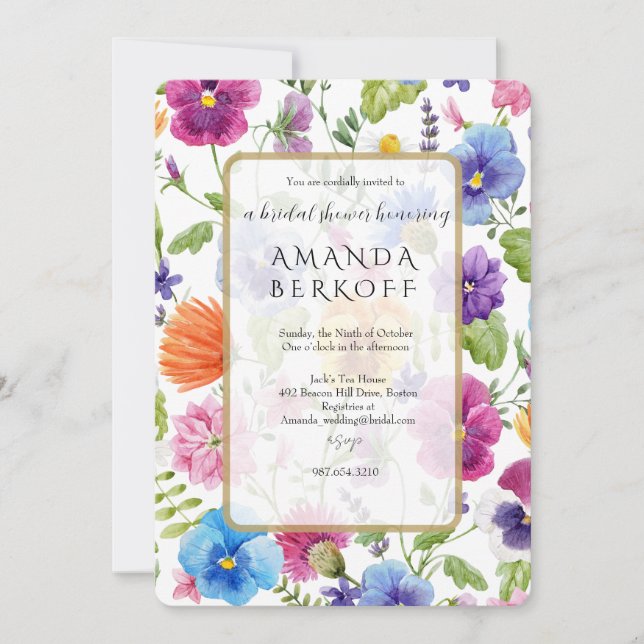 Invitación Elegant Blue & Red Flowers Bridal Shower  (Anverso)