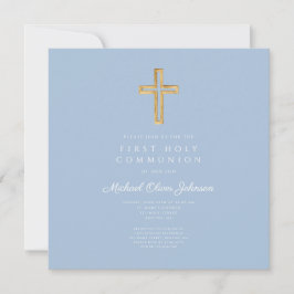 Invitación Elegant Blue Religious Cross Boy First Communion