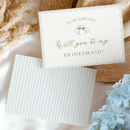 Invitación Elegant Blue & Sage Bridesmaid Proposal Card