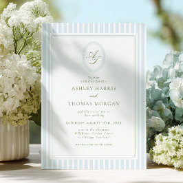 Invitación Elegant Blue & Sage Monogram Wedding Invitation