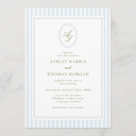 Invitación Elegant Blue & Sage Monogram Wedding Invitation