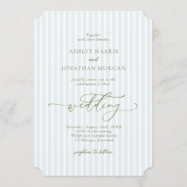 Invitación Elegant Blue & Sage Striped Wedding