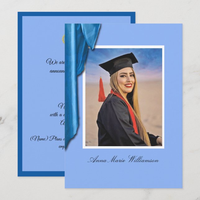 Invitación Elegant Blue Satin Graduation Announcement (Anverso / Reverso)