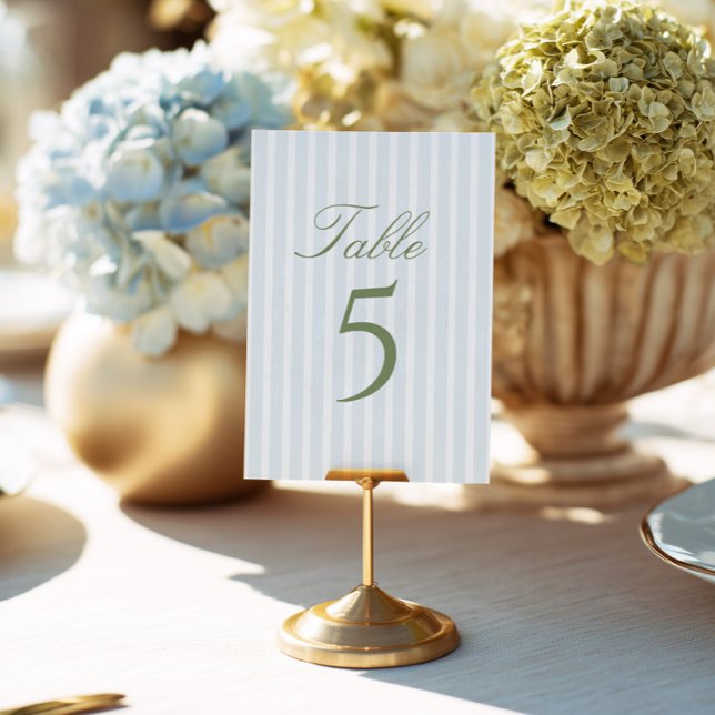Invitación Elegant Blue Stripes Wedding Table Number (Subido por el creador)