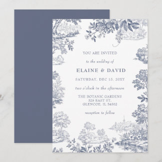 Invitación Elegant Blue Toile De Jouy French Vintage Wedding
