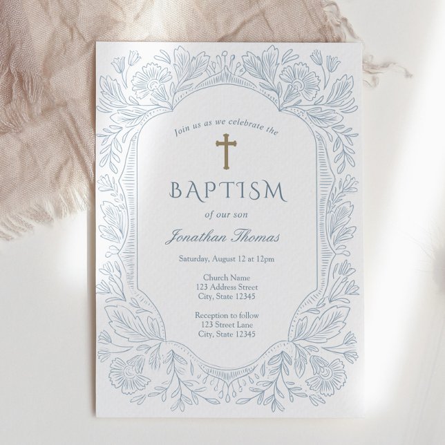 Invitación Elegant Blue Traditional Baptism Invitation (Subido por el creador)