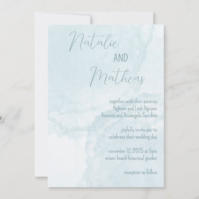 Invitación Elegant Blue Watercolor (Anverso)