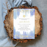 Invitación Elegant Blue Watercolor and Gold | Bat Mitzvah<br><div class="desc">These gorgeous and elegant Bat Mitzvah invitations feature trendy watercolor painterly strokes in feminine shades of dark blue and light blue,  with faux gold glitter look confetti and a Star of David.</div>