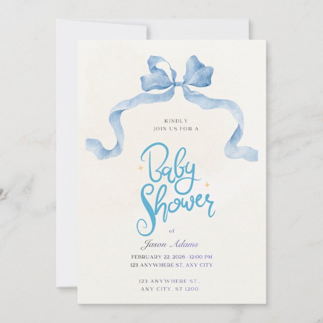 Invitación Elegant Blue Watercolor Baby Shower Invitation (Anverso)