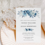 Invitación elegant blue watercolor flowers wedding<br><div class="desc">moonlight blue roses and elegant black text.
The black text and other features of this design template can be customized.</div>