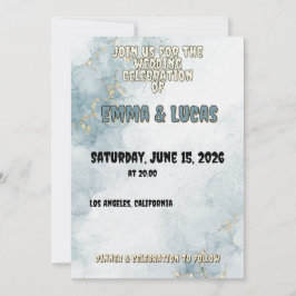 Invitación Elegant Blue Watercolor & Gold Wedding Invitation