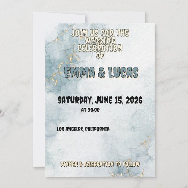 Invitación Elegant Blue Watercolor & Gold Wedding Invitation (Anverso)