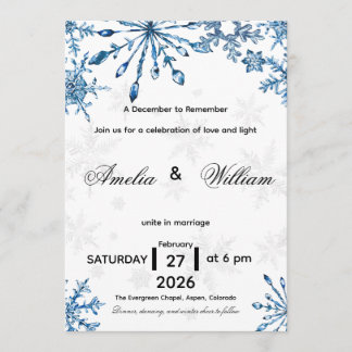 Invitación Elegant Blue Watercolor Snowflake Wedding Invite