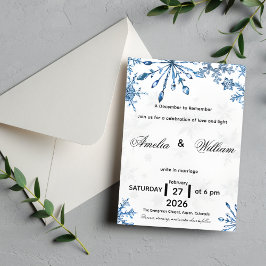 Invitación Elegant Blue Watercolor Snowflake Wedding Invite
