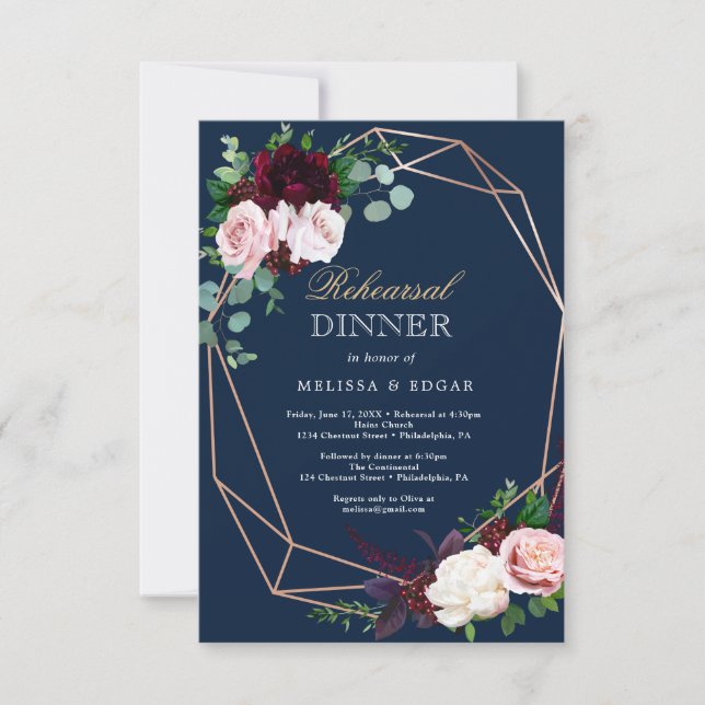 Invitación elegant blue wedding dinner invitation (Anverso)