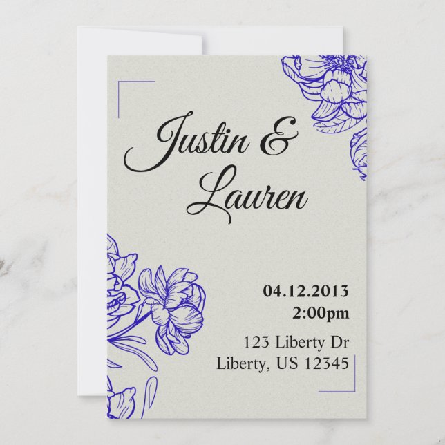 Invitación Elegant Blue Wedding Invitation (Anverso)