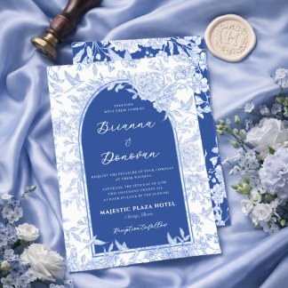Invitación Elegant Blue & White Botanical Bird Wedding