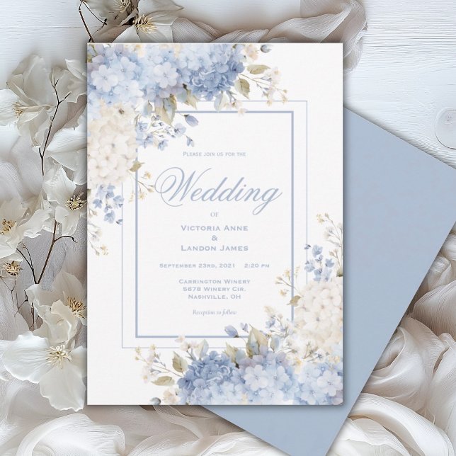 Invitación Elegant Blue & White Hydrangeas Wedding Invitation (Subido por el creador)