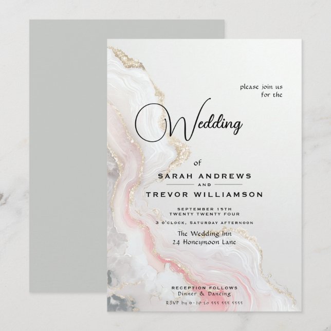 Invitación Elegant Blush Agate Fluid Ink  (Anverso / Reverso)
