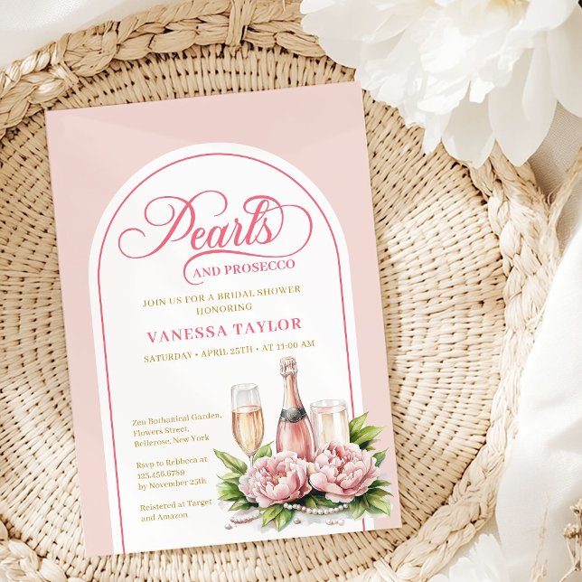 Invitación Elegant Blush and Gold Pearls Bridal Shower Card (Elegant Blush and Gold Pearls Bridal Shower Card)