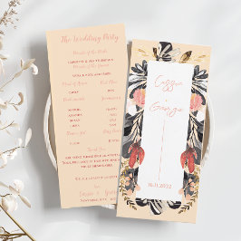 Invitación Elegant Blush & Black Floral Wedding Program Card