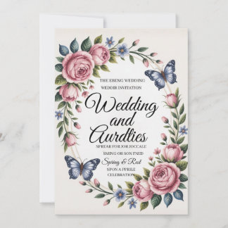 Invitación Elegant Blush & Blue Watercolor Floral Wedding Inv