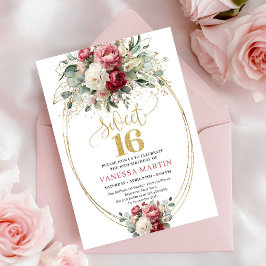 Invitación Elegant Blush Burgundy Greenery Sweet 16 Birthday