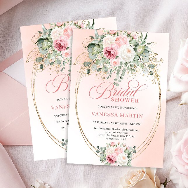 Invitación Elegant Blush Eucalyptus Bridal Shower Gold Invite (Elegant Blush Eucalyptus Bridal Shower Gold Invitation)