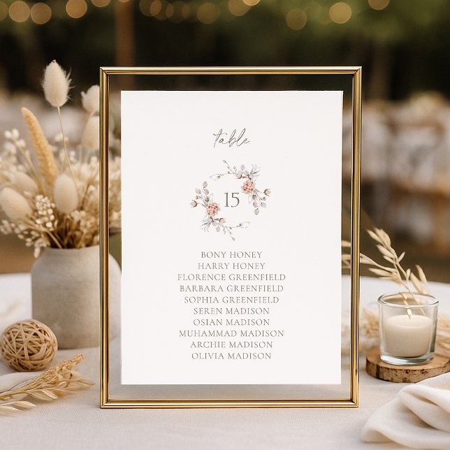 Invitación Elegant Blush Floral Monogram Table Seating Card (Subido por el creador)