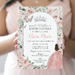 Invitación Elegant Blush Floral Princess Silver Quinceañera<br><div class="desc">Personalize this soft blush floral silver Quinceañera / Sweet 16 birthday invitation easily and quickly. Simply click the customize it further button to edit the texts, change fonts and fonts colors. Featuring pretty pastel blush pink flowers, delicate greenery and a girl dressed in a glittering blush gown. Matching items available...</div>