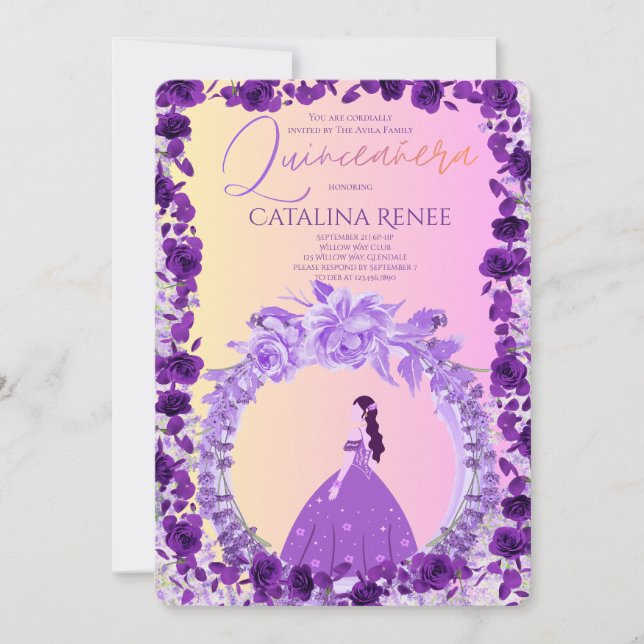 Invitación Elegant Blush Floral Quinceañera (Anverso)