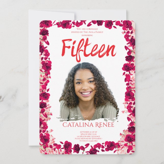 Invitación Elegant Blush Floral Quinceañera Invitation (Anverso)