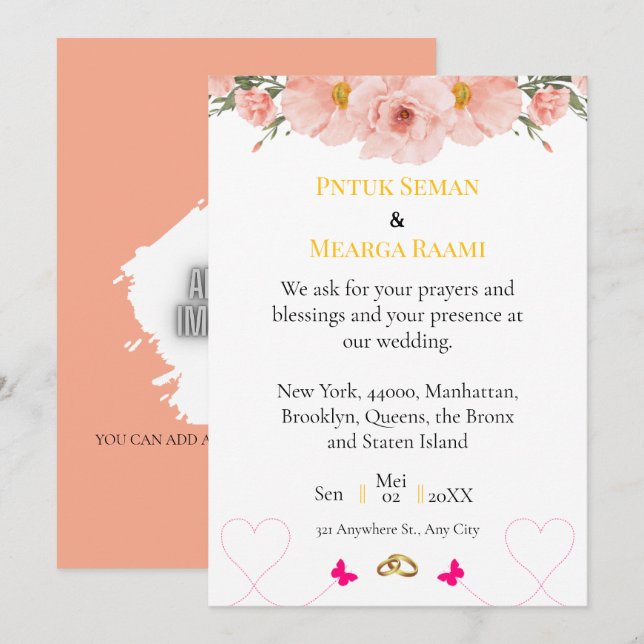 Invitación Elegant Blush Floral Wedding Invitation with Gold  (Anverso / Reverso)