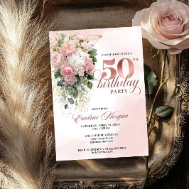 Invitación Elegant Blush Greenery Rose Gold 50th Birthday