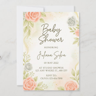 Invitación Elegant Blush Peach Floral Baby Shower Invitation 