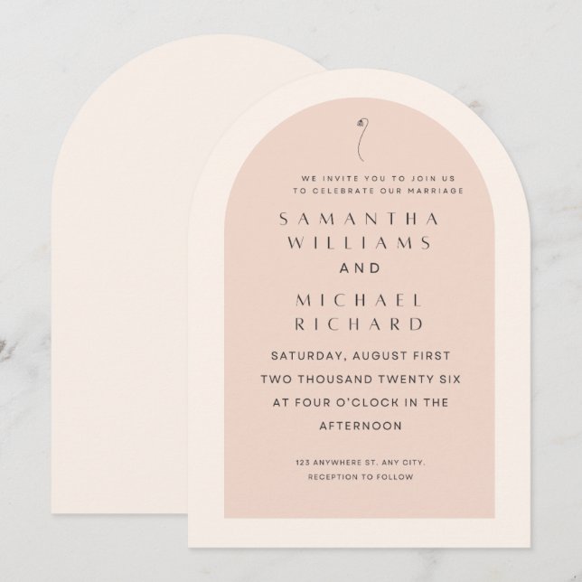Invitación Elegant Blush Pink Arch Wedding Invitation - Custo (Anverso / Reverso)