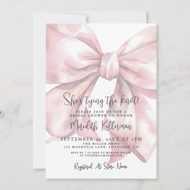 Invitación Elegant Blush Pink Bow Bridal Shower (Anverso)