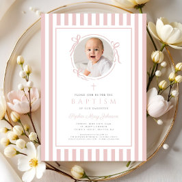 Invitación Elegant Blush Pink Bow Photo Girl Baptism