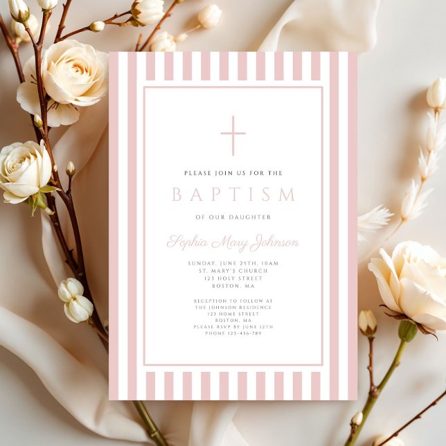 Invitación Elegant Blush Pink Girl Baptism (Elegant Blush Pink Girl Baptism Invitation)