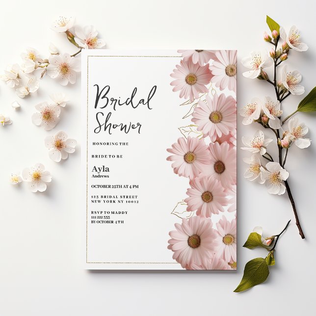 Invitación Elegant blush pink gold daisy floral Bridal Shower (Elegant blush pink gold daisy floral Bridal Shower)