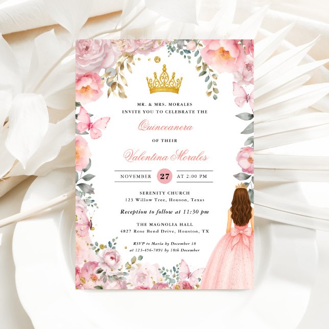 Invitación Elegant Blush Pink Gold Floral Quinceanera (Subido por el creador)