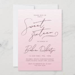 Invitación Elegant Blush Pink Gradient Script Sweet Sixteen